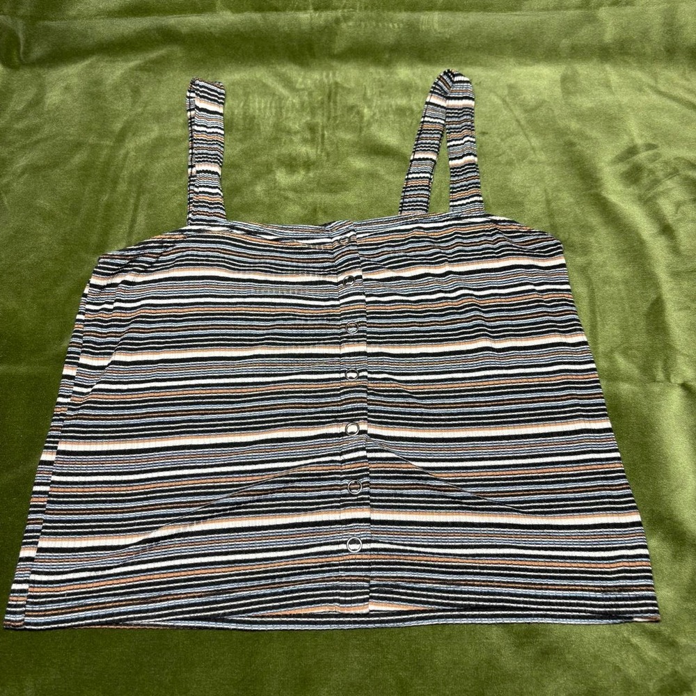 American Eagle Soft & Sexy Rib Striped Tank Top Multi Color Button Front Medium